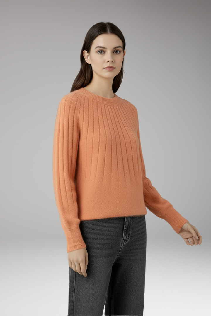 Women's Sweater with Round Neck and Ribbed Surface