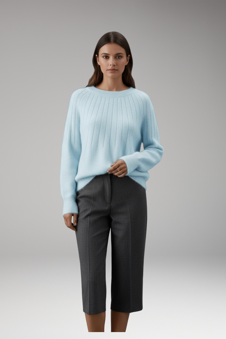 Women's Sweater with Round Neck and Ribbed Surface