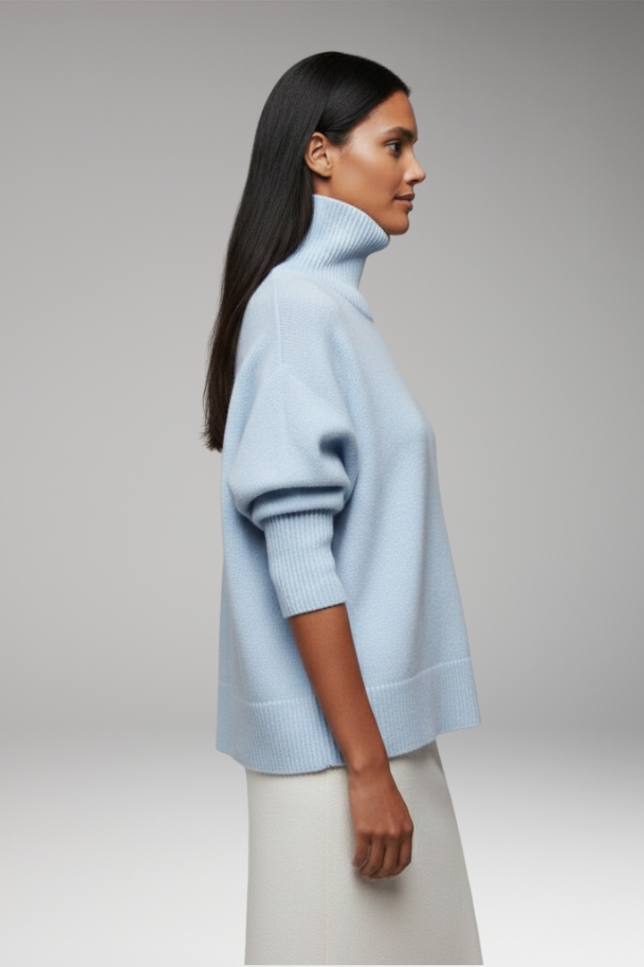 Women's Sweater with Turtleneck and Ribbed Edges