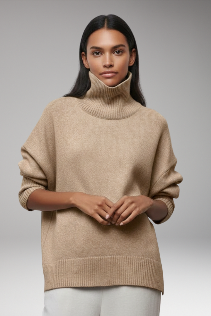 Women's Sweater with Turtleneck and Ribbed Edges