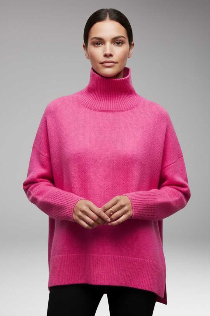 Women's Sweater with Turtleneck and Ribbed Edges