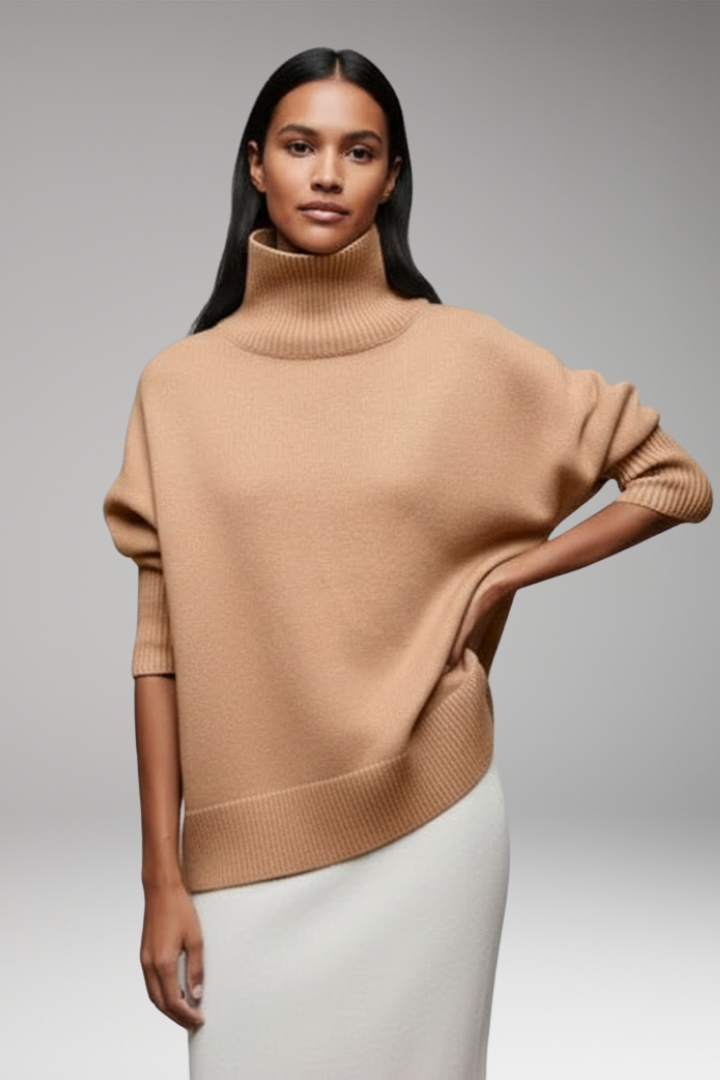 Women's Sweater with Turtleneck and Ribbed Edges