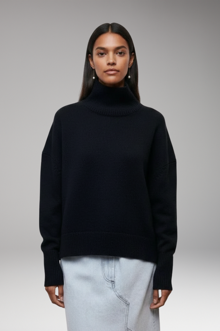 Women's Sweater with Turtleneck and Ribbed Edges