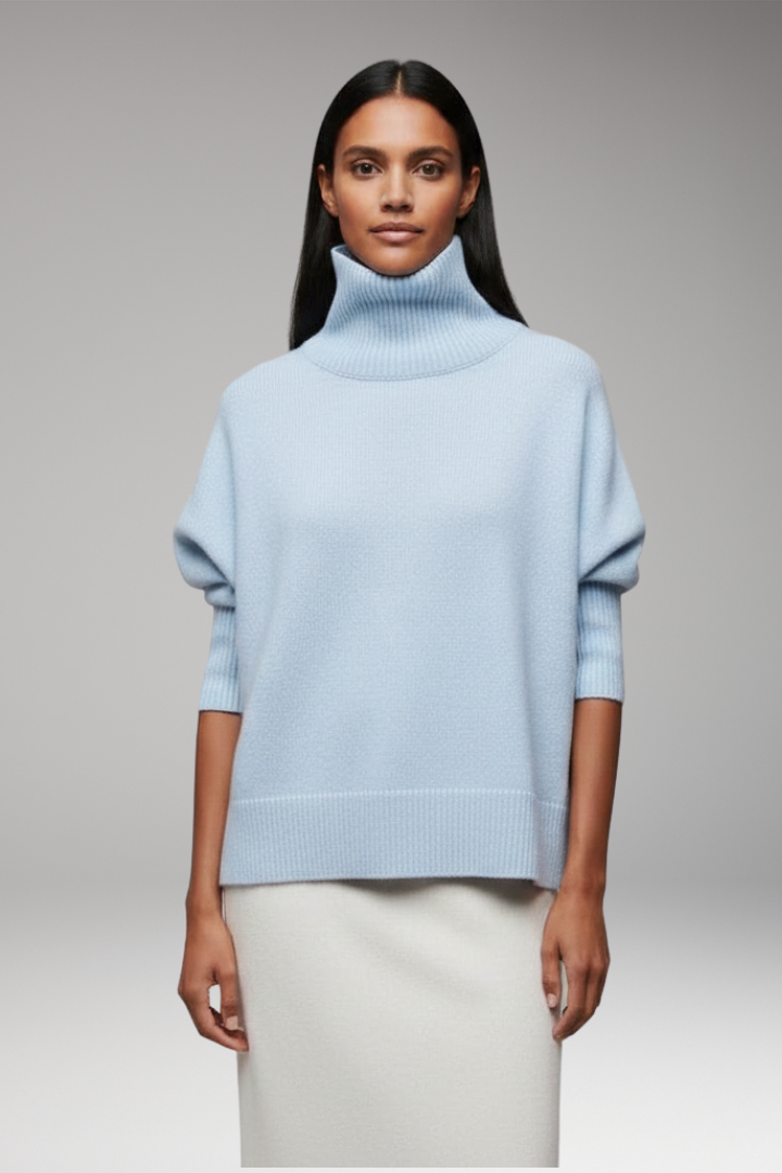 Women's Sweater with Turtleneck and Ribbed Edges