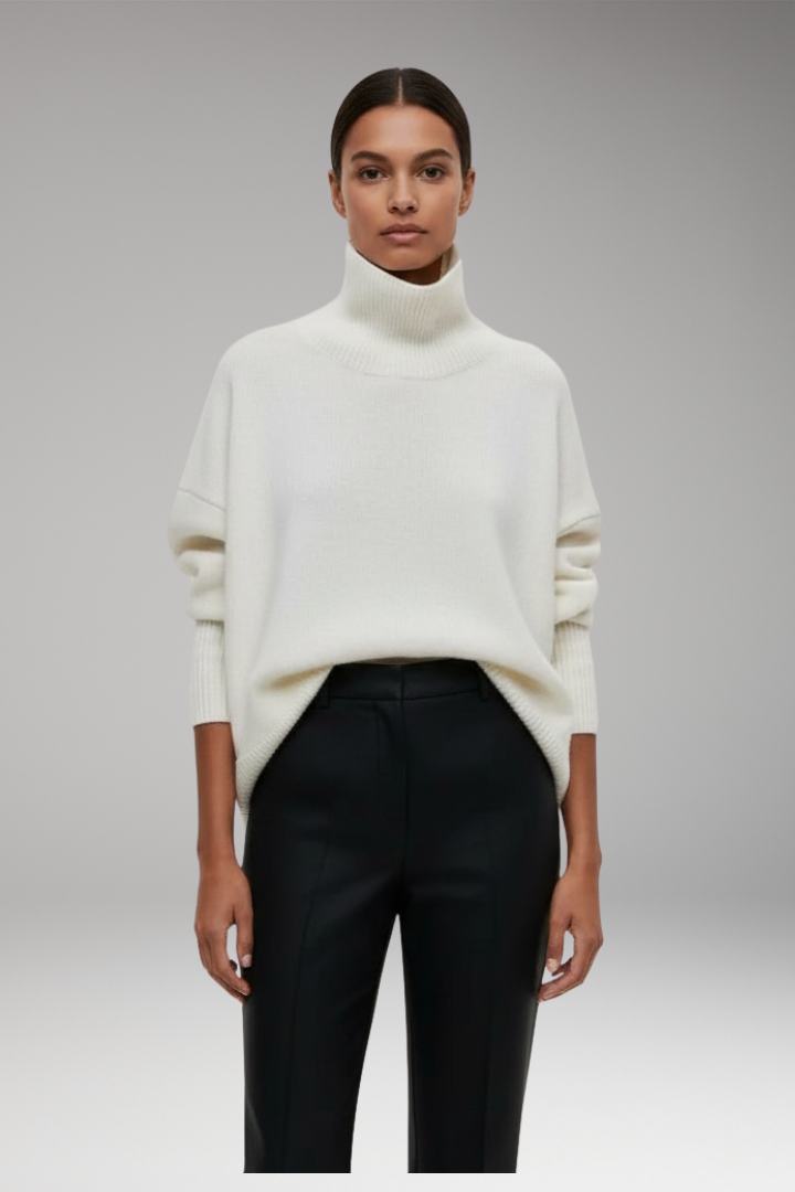 Women's Sweater with Turtleneck and Ribbed Edges