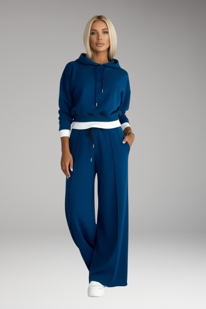 Women's Tracksuit Set with Drawstring Hoodie and Wide-Leg Pants