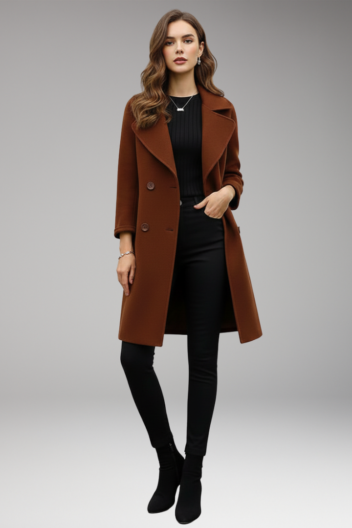 Women's Trench Coat with Notched Lapel and Front Button Design