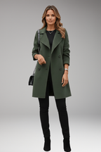 Women's Trench Coat with Notched Lapel and Front Button Design