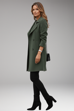 Women's Trench Coat with Notched Lapel and Front Button Design