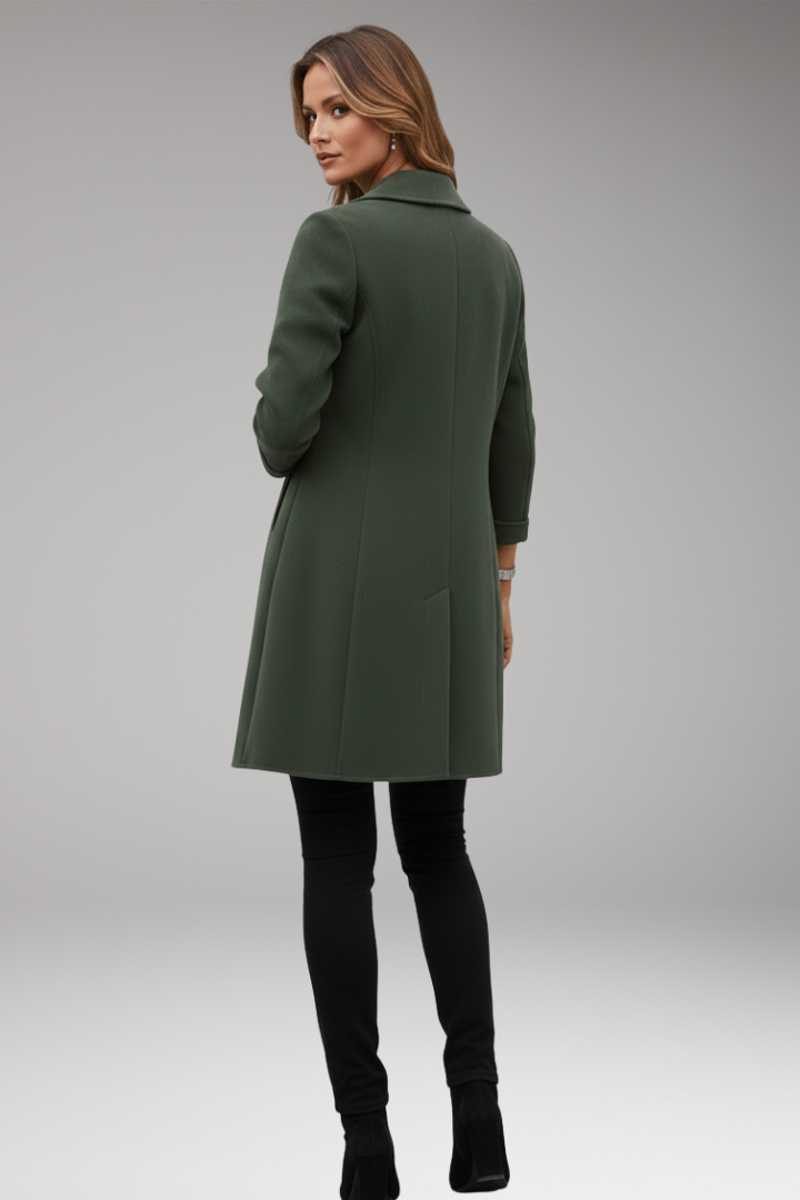 Women's Trench Coat with Notched Lapel and Front Button Design