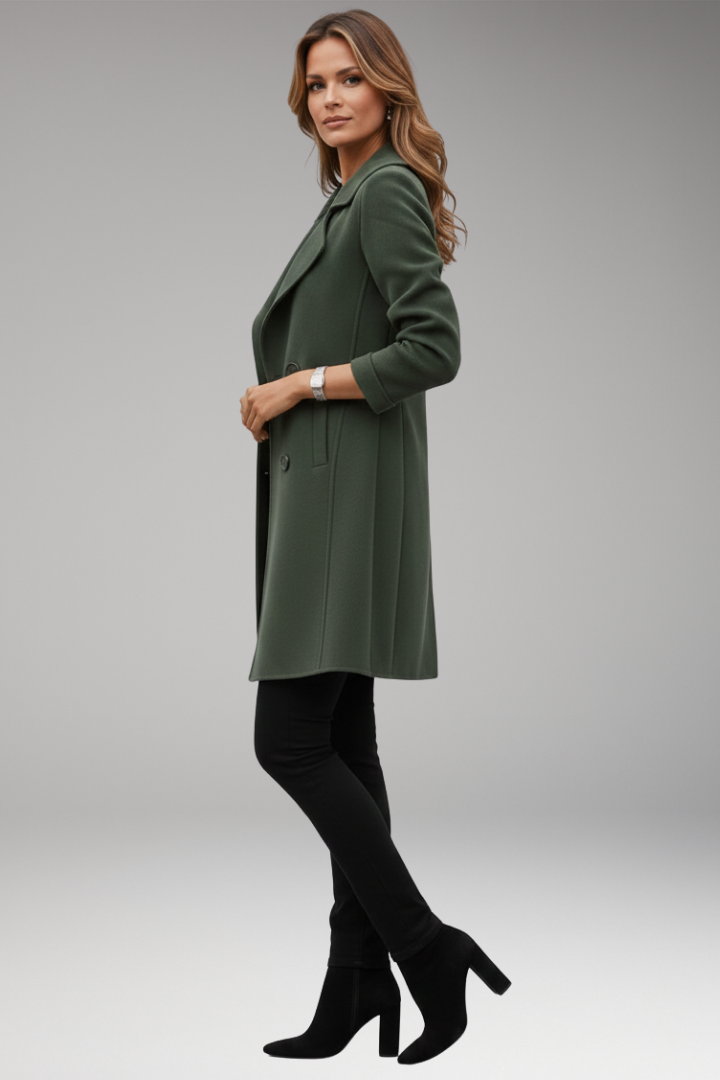 Women's Trench Coat with Notched Lapel and Front Button Design