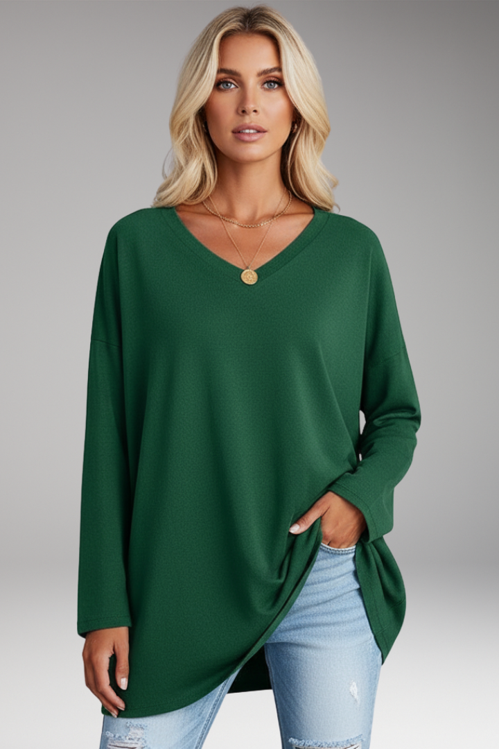 Women's Tunic Top with V-Neckline and Long Sleeves