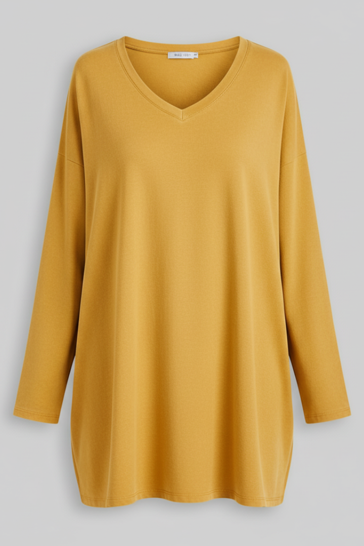 Women's Tunic Top with V-Neckline and Long Sleeves