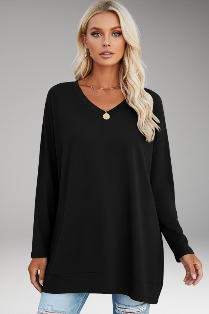Women's Tunic Top with V-Neckline and Long Sleeves