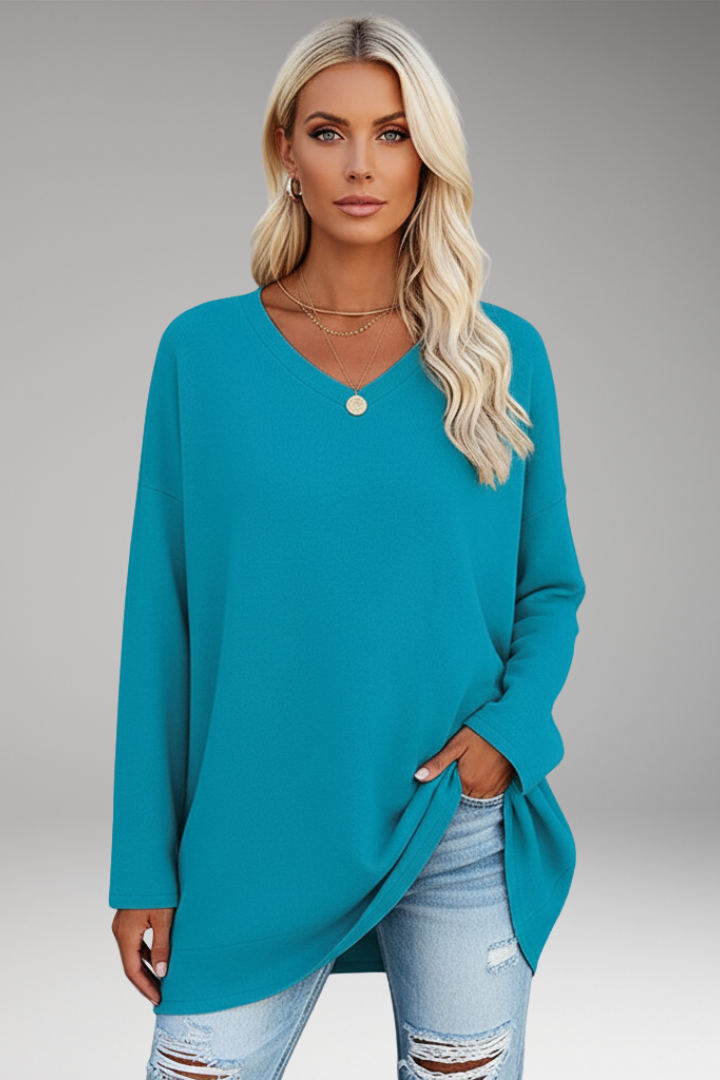 Women's Tunic Top with V-Neckline and Long Sleeves