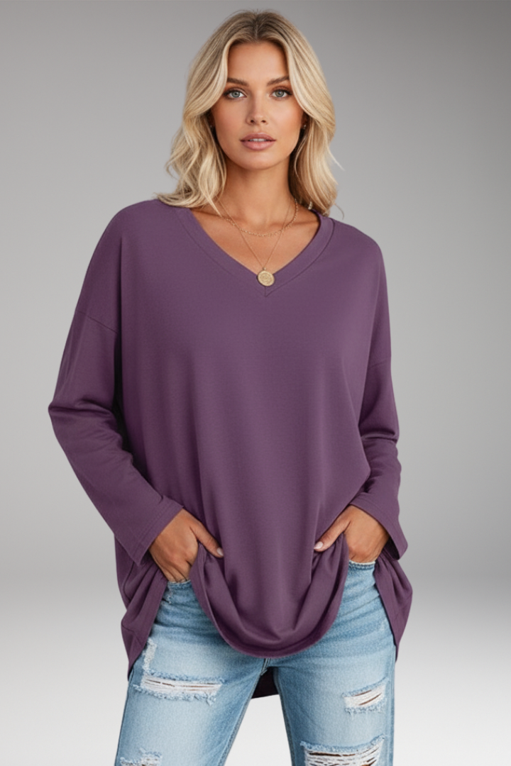 Women's Tunic Top with V-Neckline and Long Sleeves
