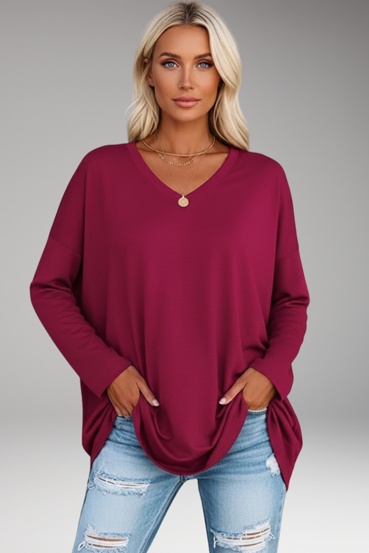 Women's Tunic Top with V-Neckline and Long Sleeves