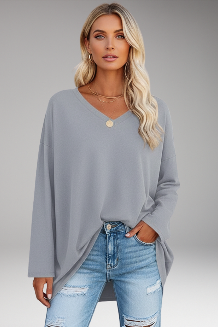 Women's Tunic Top with V-Neckline and Long Sleeves