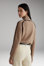 Women's Turtleneck Sweater with High Collar and Piping Detail