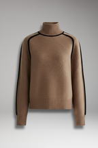 Women's Turtleneck Sweater with High Collar and Piping Detail