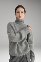 Women's Turtleneck Sweater with Long Sleeves and Ribbed Hem
