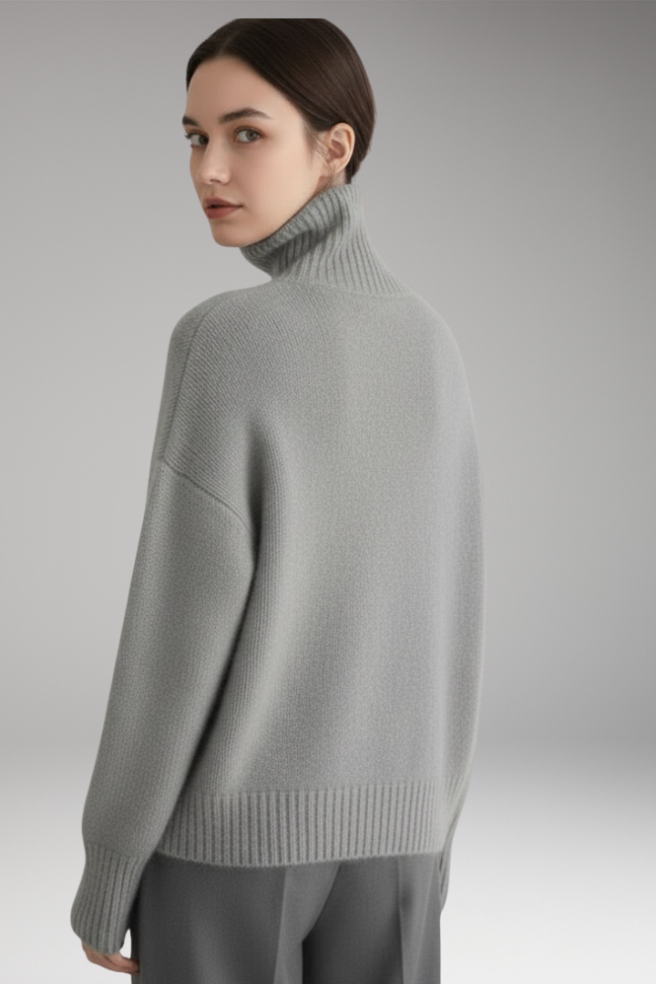 Women's Turtleneck Sweater with Long Sleeves and Ribbed Hem