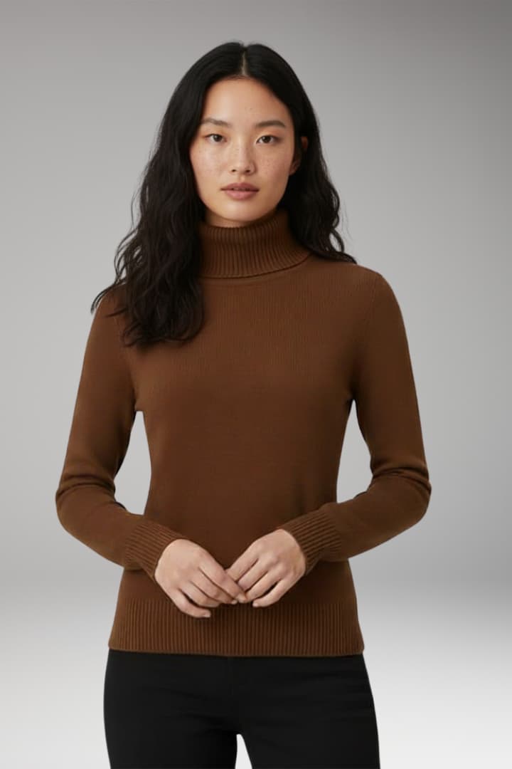 Women's Turtleneck Sweater with Long Sleeves and Ribbed Surface