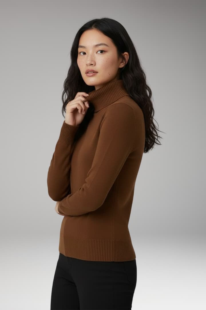 Women's Turtleneck Sweater with Long Sleeves and Ribbed Surface