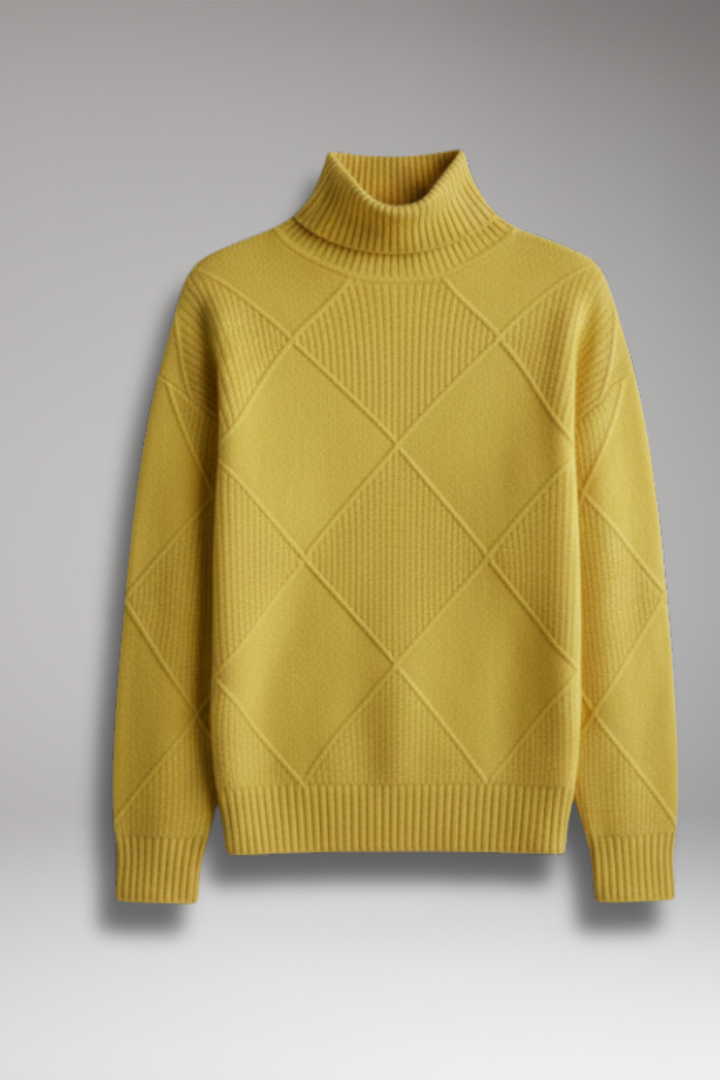 Women's Turtleneck Sweater with Ribbed Cuffs and Textured Knit