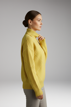 Women's Turtleneck Sweater with Ribbed Cuffs and Textured Knit