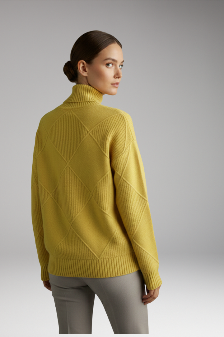 Women's Turtleneck Sweater with Ribbed Cuffs and Textured Knit