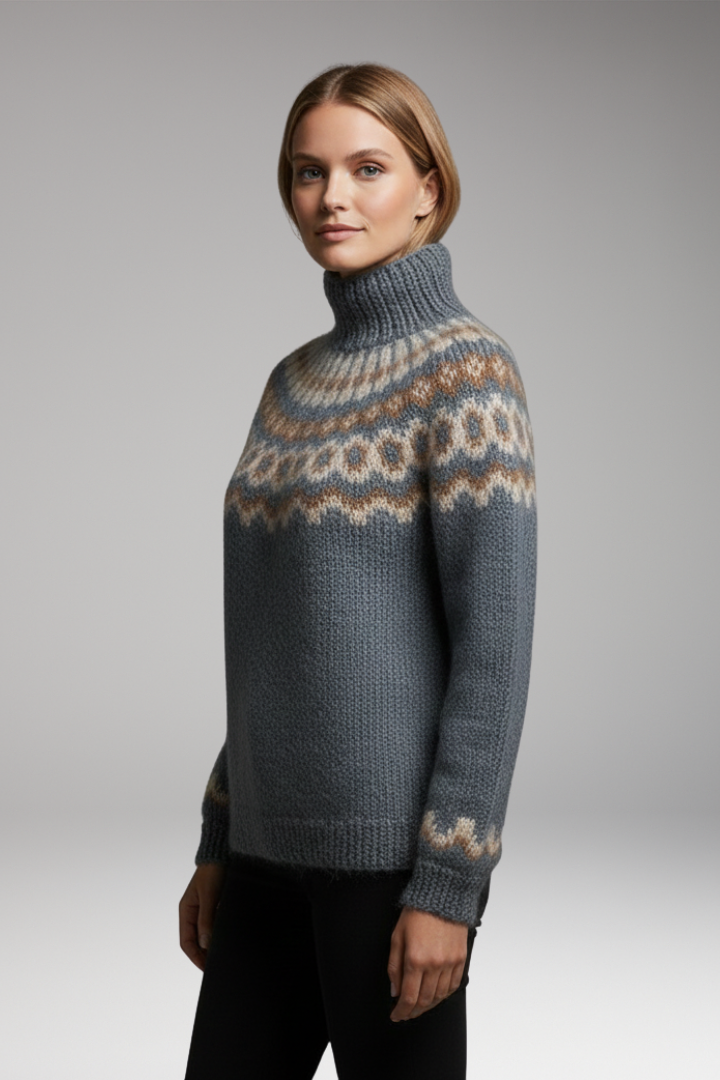 Women's Turtleneck Sweater with Ribbed Neck and Long Sleeves