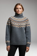 Women's Turtleneck Sweater with Ribbed Neck and Long Sleeves