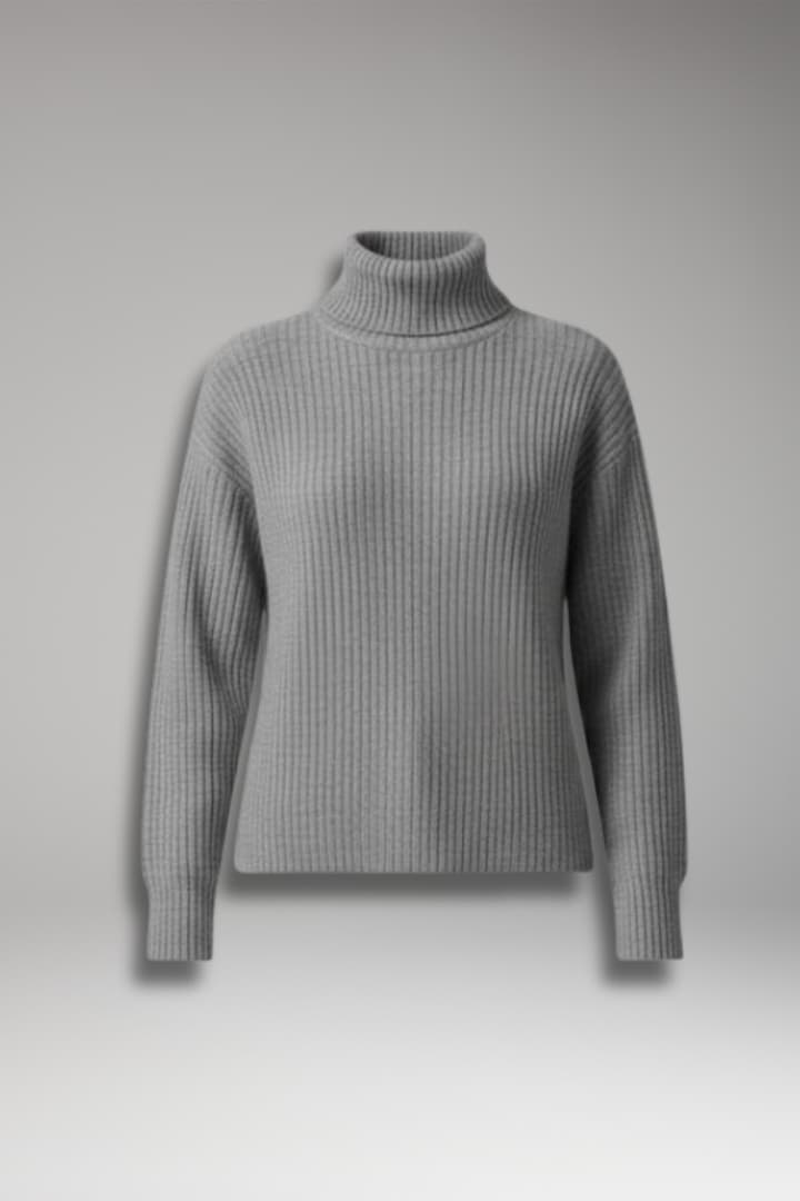 Women's Turtleneck Sweater with Ribbed Neckline and Long Sleeves
