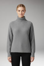 Women's Turtleneck Sweater with Ribbed Neckline and Long Sleeves