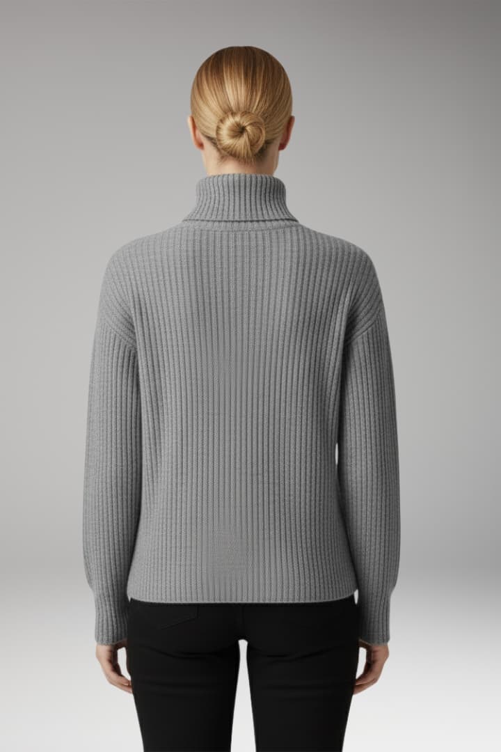 Women's Turtleneck Sweater with Ribbed Neckline and Long Sleeves