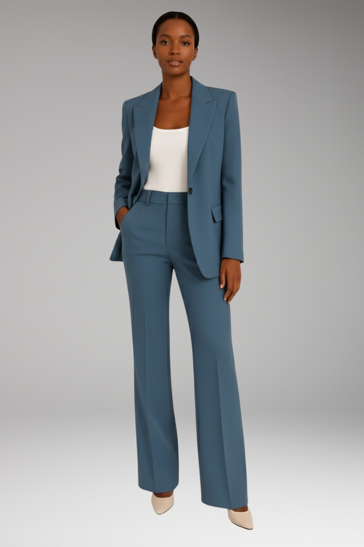 Women's Two-Piece Set with Blazer and Straight-Leg Pants