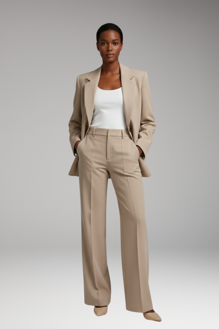 Women's Two-Piece Set with Blazer and Straight-Leg Pants