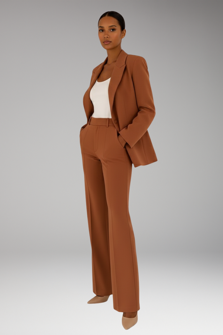 Women's Two-Piece Set with Blazer and Straight-Leg Pants
