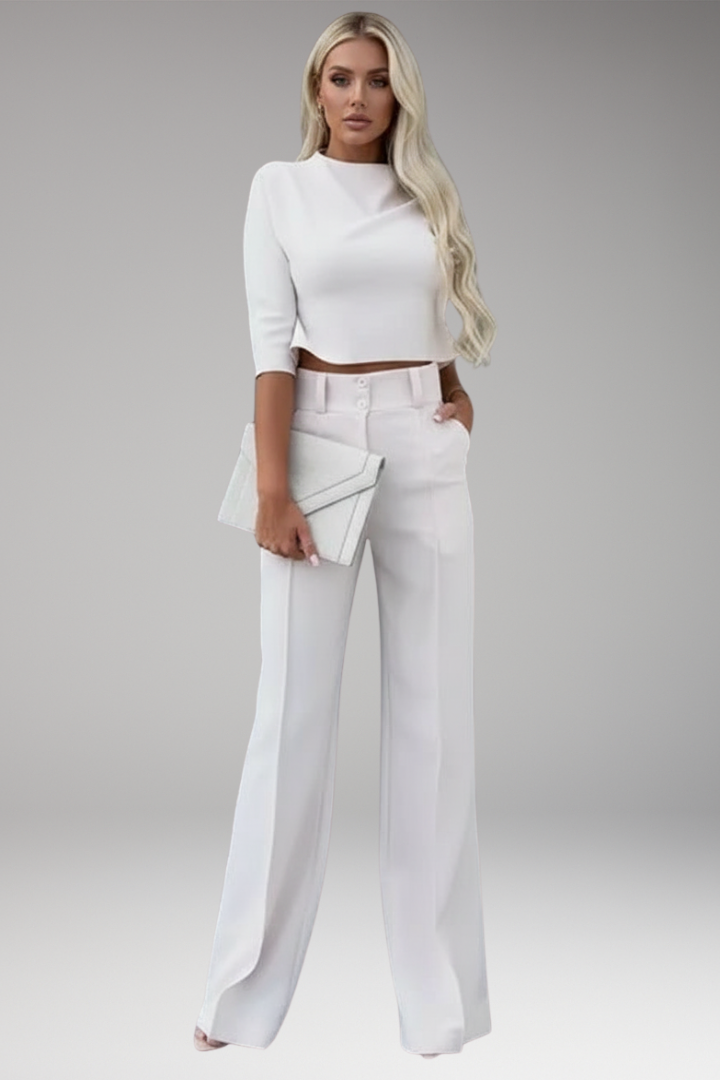 Women's Two-Piece Set with Cropped Top and Straight-Cut Pants