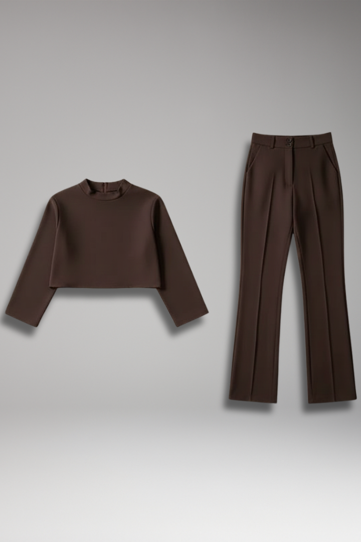 Women's Two-Piece Set with Cropped Top and Straight-Cut Pants