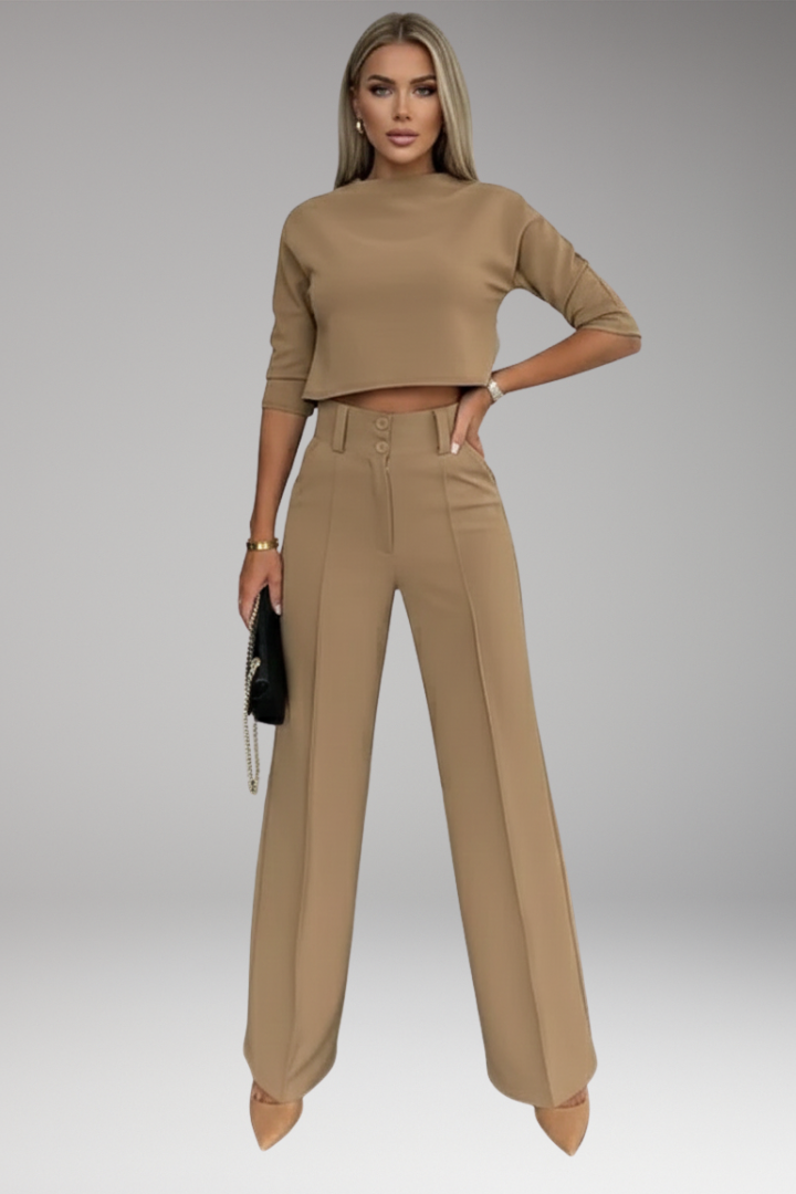 Women's Two-Piece Set with Cropped Top and Straight-Cut Pants