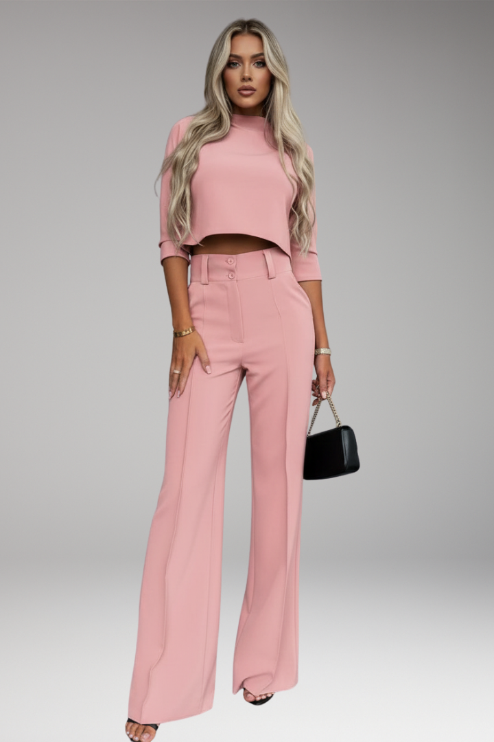 Women's Two-Piece Set with Cropped Top and Straight-Cut Pants