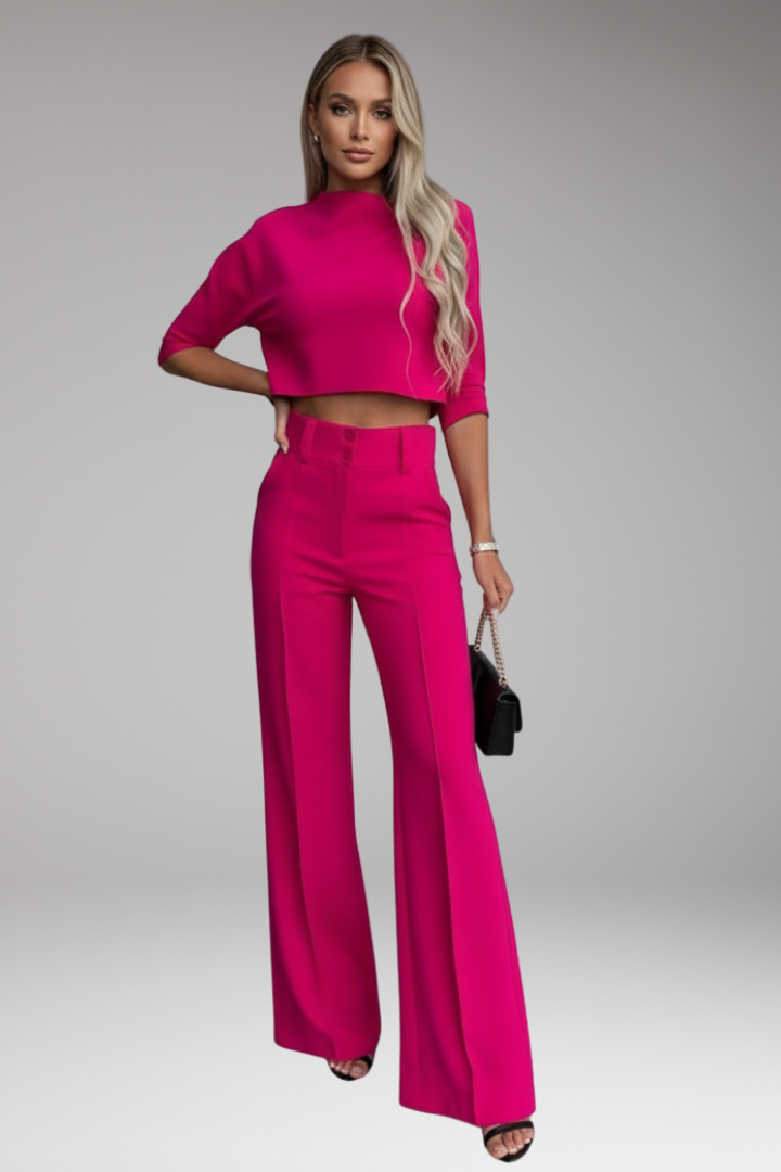 Women's Two-Piece Set with Cropped Top and Straight-Cut Pants