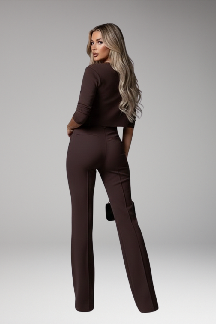 Women's Two-Piece Set with Cropped Top and Straight-Cut Pants