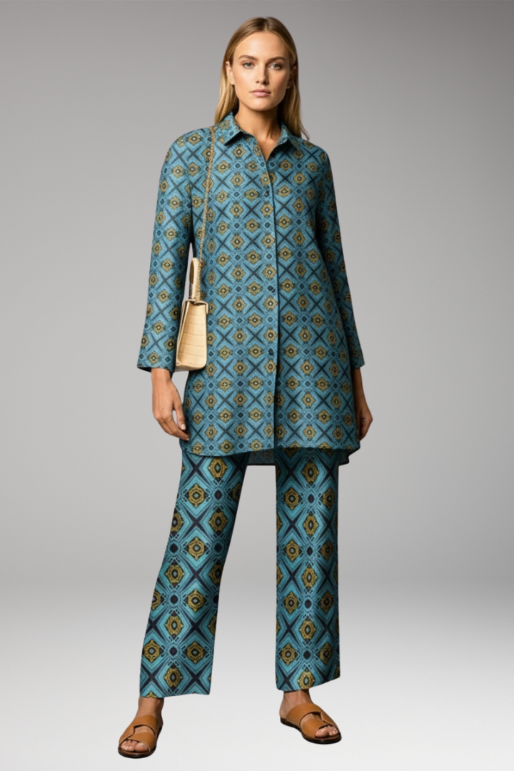 Women's Two-Piece Set with Tunic Top and Straight-Leg Pants