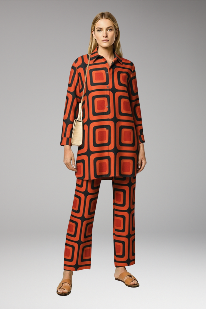 Women's Two-Piece Set with Tunic Top and Straight-Leg Pants