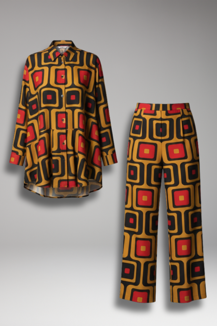 Women's Two-Piece Set with Tunic Top and Straight-Leg Pants