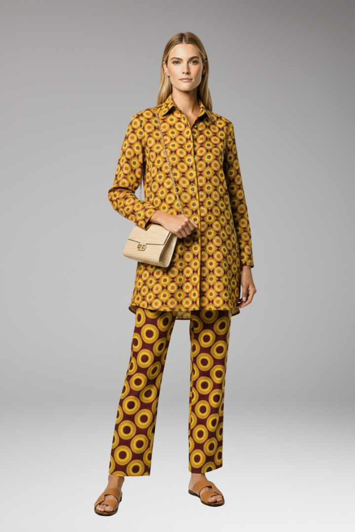 Women's Two-Piece Set with Tunic Top and Straight-Leg Pants