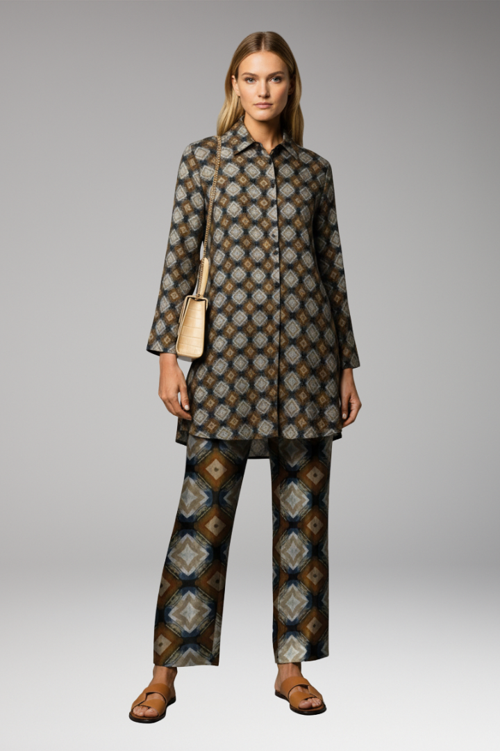 Women's Two-Piece Set with Tunic Top and Straight-Leg Pants